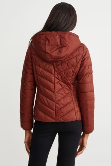 Women - Quilted jacket with hood - BIONIC-FINISH®ECO - recycled - dark red