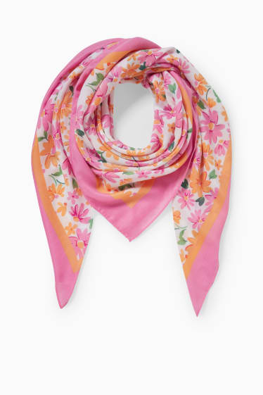 Dames - CLOCKHOUSE - sjaaltje - gebloemd - fuchsiarood