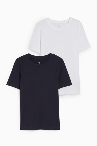 Dames - Set van 2 - basic-T-shirt - donkerblauw / wit