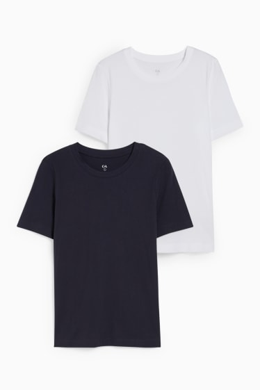 Dona - Paquet de 2 - samarreta bàsica - blau fosc / blanc