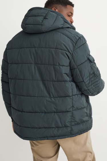 Men - Quilted jacket with hood - dark green