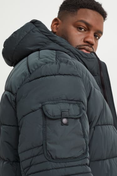 Men - Quilted jacket with hood - dark green