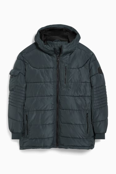 Men - Quilted jacket with hood - dark green