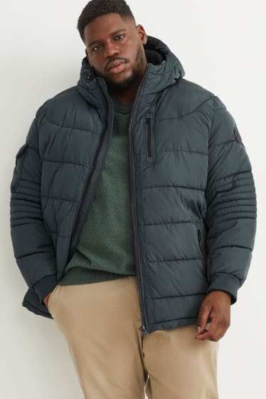 Men - Quilted jacket with hood - dark green