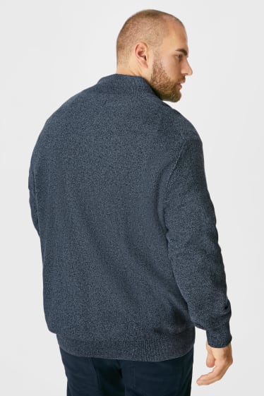 Men - Jumper and flannel shirt - regular fit - button-down collar - blue-melange