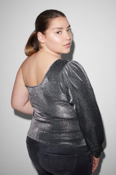 Dames - Longsleeve - glanzend - zwart