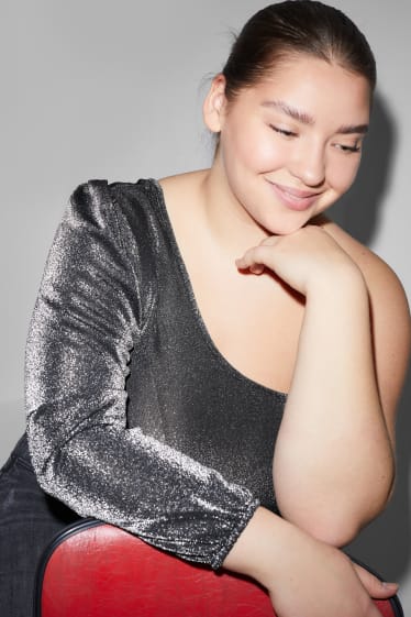 Dames - Longsleeve - glanzend - zwart