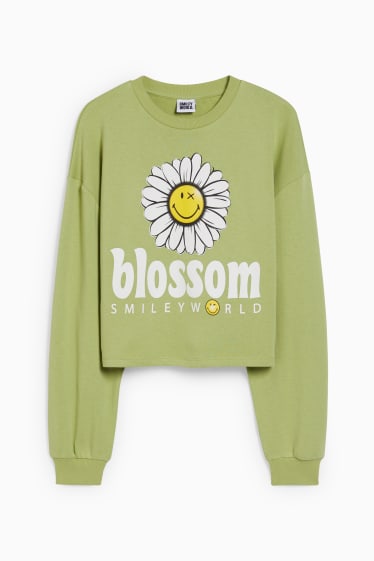 Women - CLOCKHOUSE - cropped sweatshirt - SmileyWorld® - light green