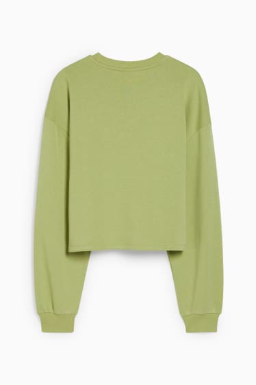 Femei - CLOCKHOUSE - bluză crop de molton - SmileyWorld® - verde deschis