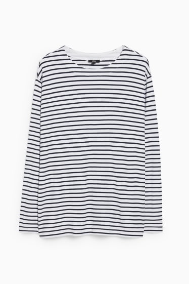 Women - Long sleeve top - striped - white / blue