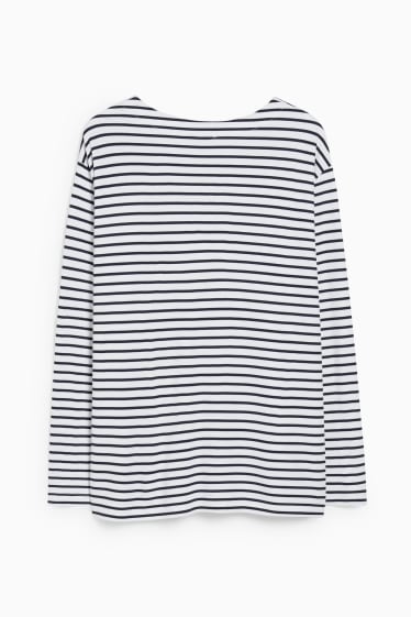 Women - Long sleeve top - striped - white / blue