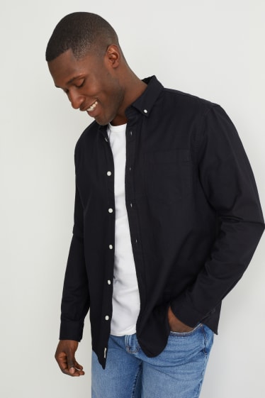 Men - Shirt - regular fit - button-down collar - black