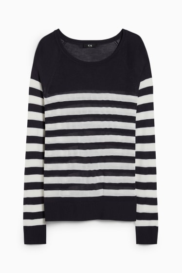 Women - Basic jumper - striped - dark blue / creme white