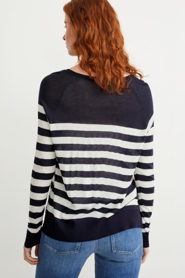 Women - Basic jumper - striped - dark blue / creme white