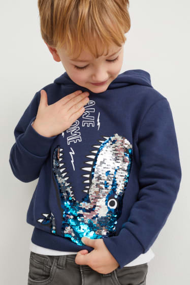 Enfants - Dino - sweat à capuche - effet brillant - bleu foncé