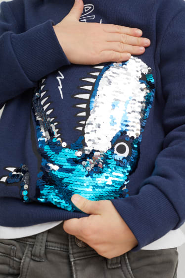 Enfants - Dino - sweat à capuche - effet brillant - bleu foncé