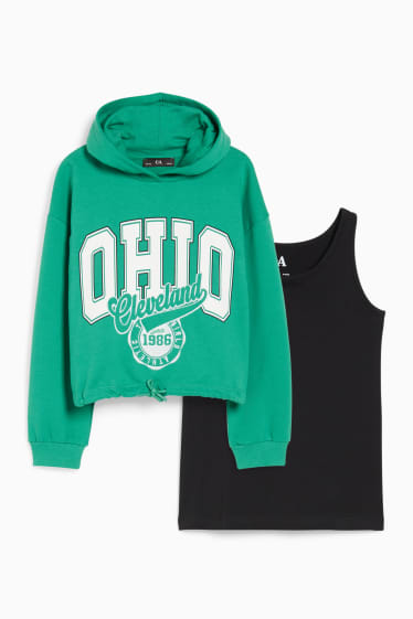 Enfants filles - Ensemble - sweat à capuche et top - 2 pièces - vert