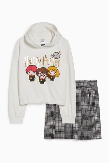 Enfants - Harry Potter - ensemble - sweat à capuche et jupe - 2 pièces - blanc / gris