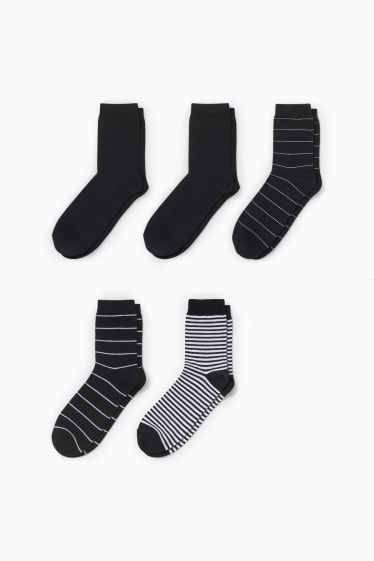 Femmes - Lot de 5 paires - chaussettes - à rayures - noir