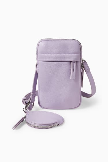 Femmes - Ensemble - pochette pour téléphone et porte-monnaie - synthétique - 2 pièces - violet clair