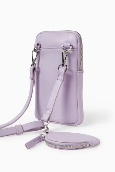 Donna - Set - porta-cellulare e portafogli - similpelle - 2 pezzi - viola chiaro