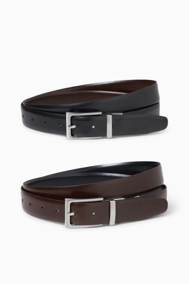 Hommes - Ceinture réversible en cuir - marron foncé