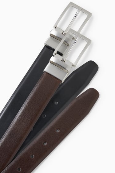 Hommes - Ceinture réversible en cuir - marron foncé