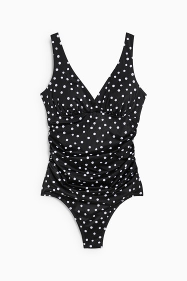 Dámské - Jednodílné dámské plavky - s vycpávkami - puntíkované - černá