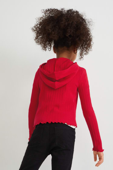 Kinder - Strickjacke mit Kapuze - rot