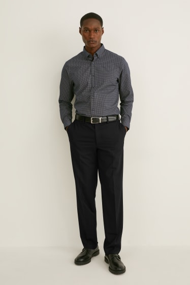 Heren - Business-overhemd - regular fit - button down - gemakkelijk te strijken - grijs / zwart