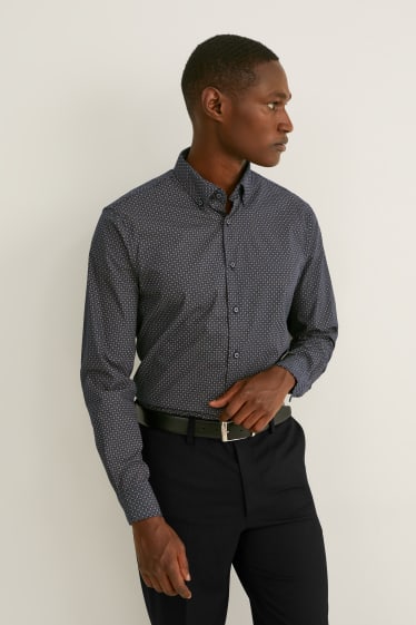 Heren - Business-overhemd - regular fit - button down - gemakkelijk te strijken - grijs / zwart