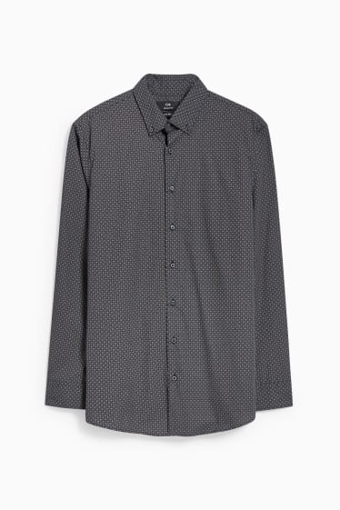 Heren - Business-overhemd - regular fit - button down - gemakkelijk te strijken - grijs / zwart