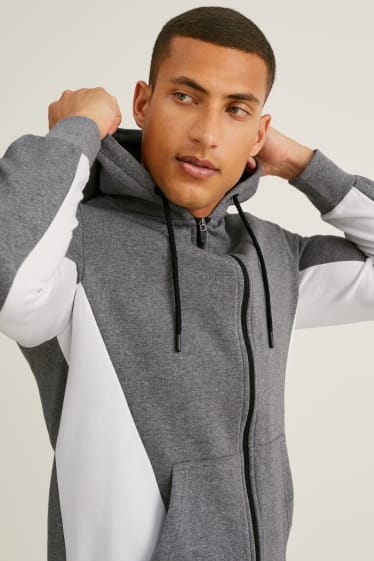 Hommes - Sweat zippé en molleton avec capuche - gris foncé / blanc