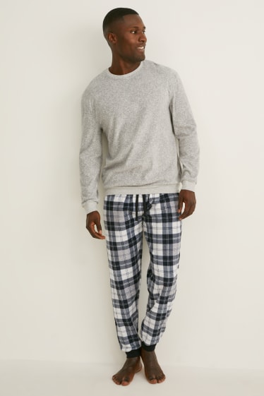 Herren - Fleece-Pyjama - grau / schwarz