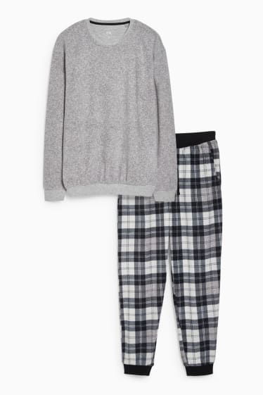 Herren - Fleece-Pyjama - grau / schwarz