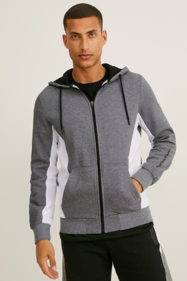 Hommes - Sweat zippé en molleton avec capuche - gris foncé / blanc