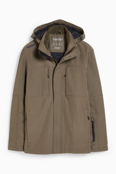 Men - Softshell jacket with hood - water-repellent - khaki