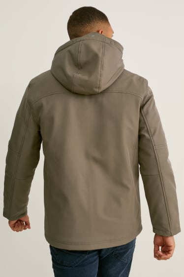 Men - Softshell jacket with hood - water-repellent - khaki