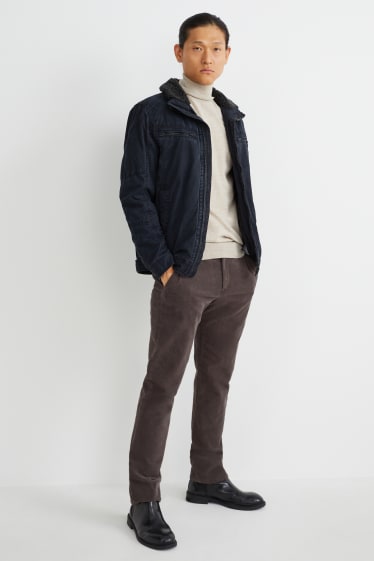 Uomo - Pantaloni chino in velluto - regular fit - stretch - LYCRA® - grigio-marrone