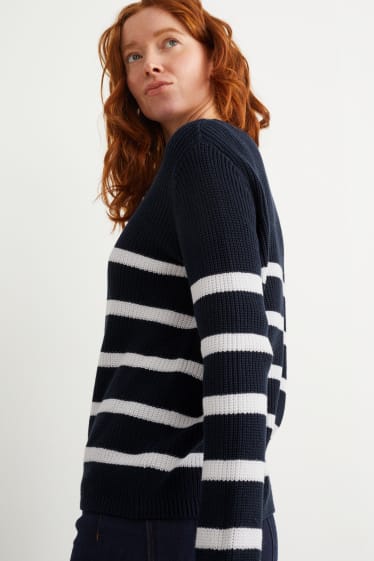 Femmes - Pullover basique - à rayures - bleu foncé