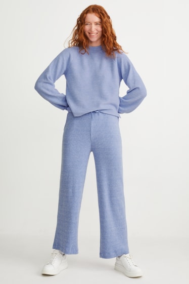 Women - Knitted trousers - regular fit - light blue