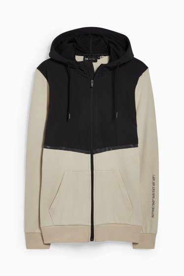 Men - Zip-through sweatshirt with hood  - black / beige