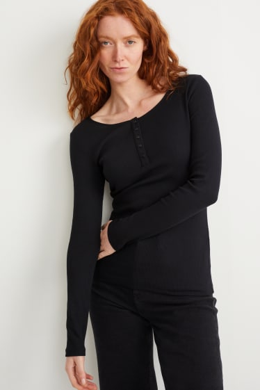 Mujer - Camiseta de manga larga básica - negro