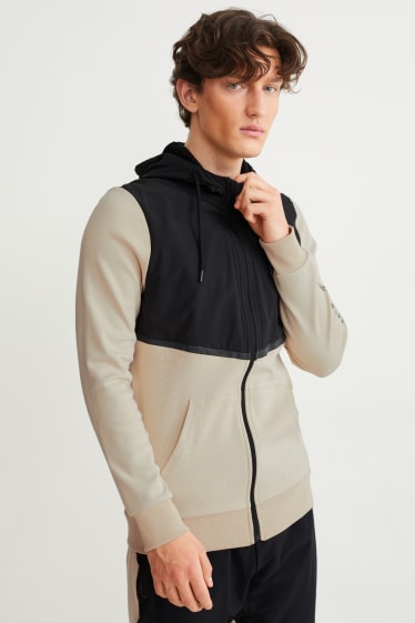 Men - Zip-through sweatshirt with hood  - black / beige