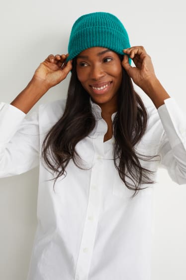 Femmes - Bonnet en maille - vert foncé