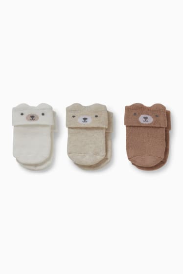 Bébés - Lot de 3 paires - oursons - chaussettes pour nouveau-né à motif - blanc crème