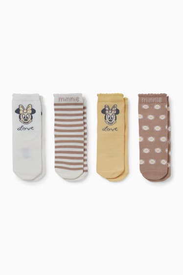 Bebés - Pack de 4 - Minnie Mouse - calcetines con dibujo para bebé - blanco / beis