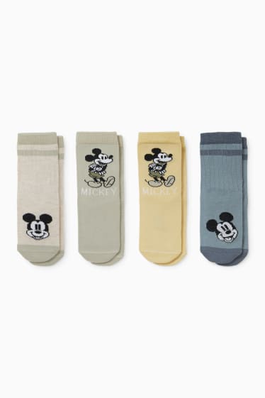 Bébés - Lot de 4 paires - Mickey Mouse - chaussettes pour bébé à motif - vert / beige