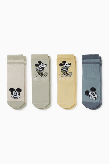 Baby: jongens - Set van 4 paar - Mickey Mouse - babysokken met motief - groen / beige
