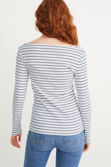 Femmes - Haut à manches longues basique - à rayures - blanc / bleu